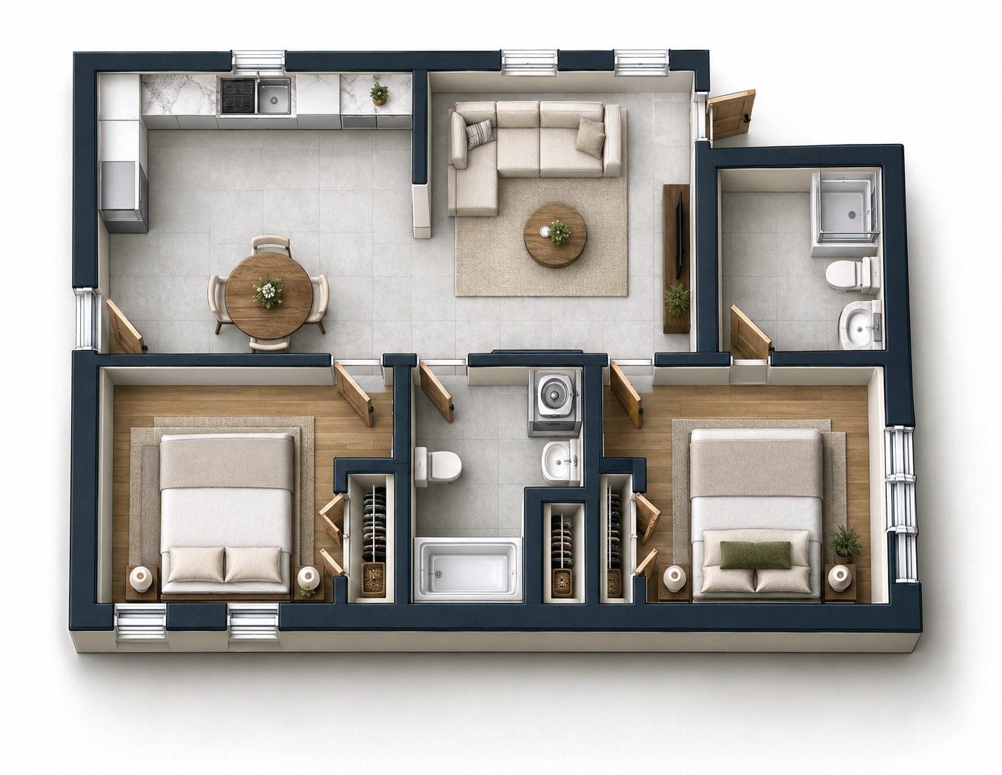 Graphical furnished floor plan — 800 Sq. Ft. Moderate Income Home