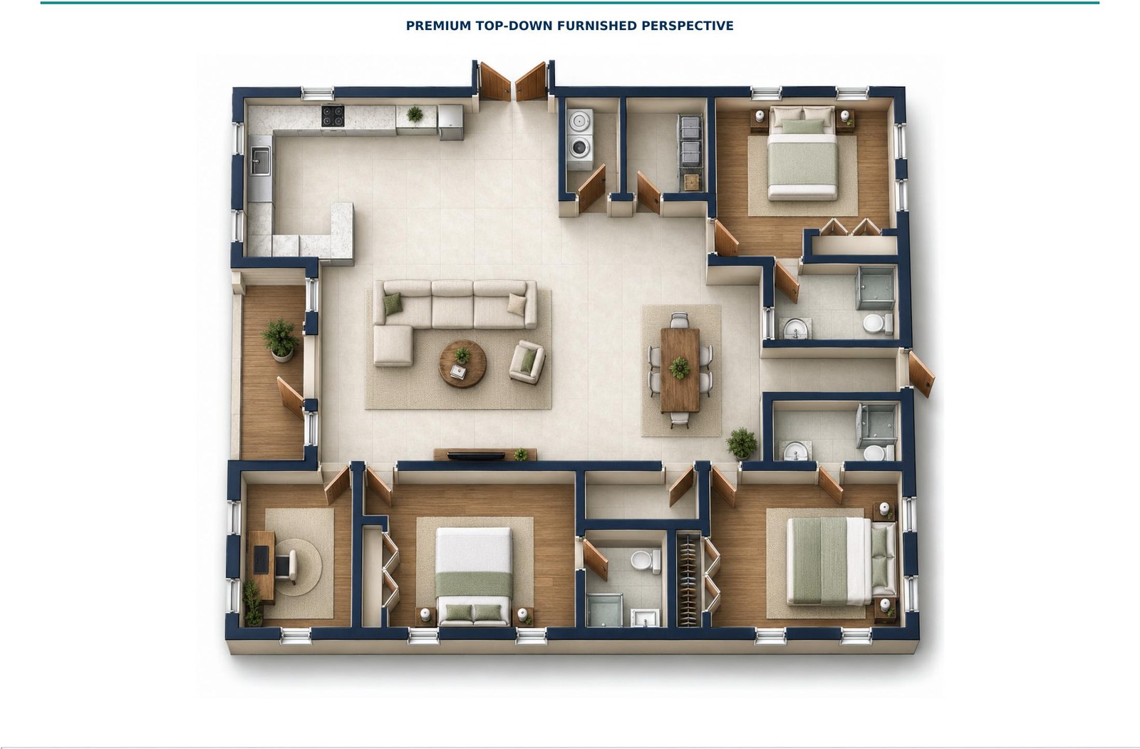Graphical furnished floor plan — 1,800 Sq. Ft. High Income Home