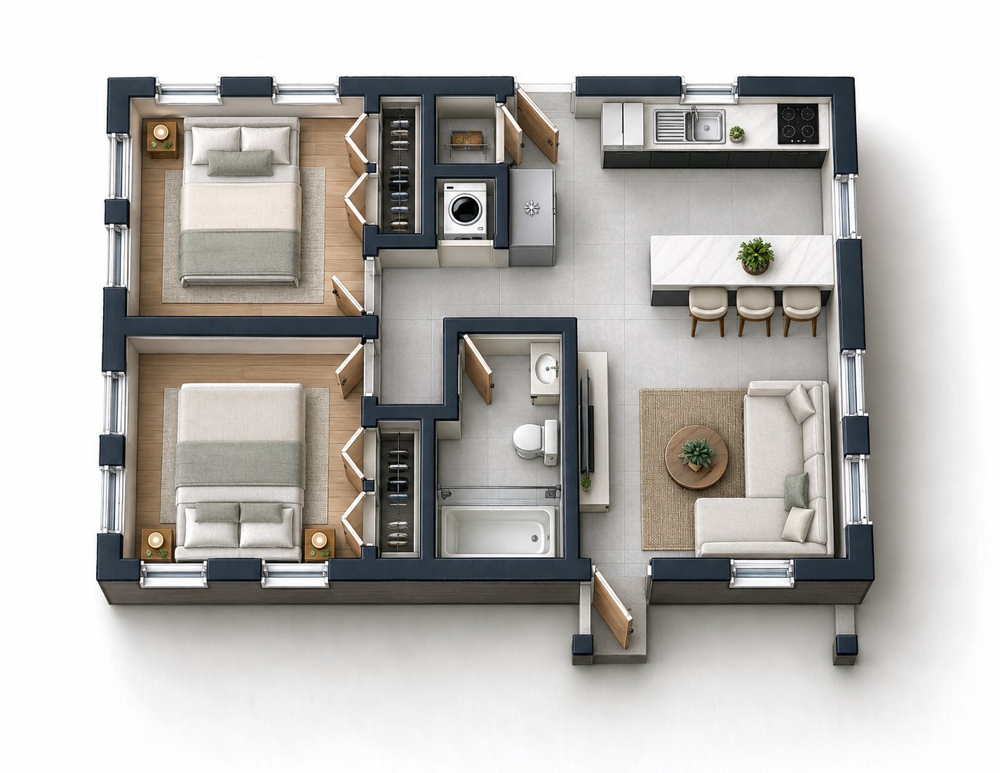 Graphical furnished floor plan — 650 Sq. Ft. Low Income Home