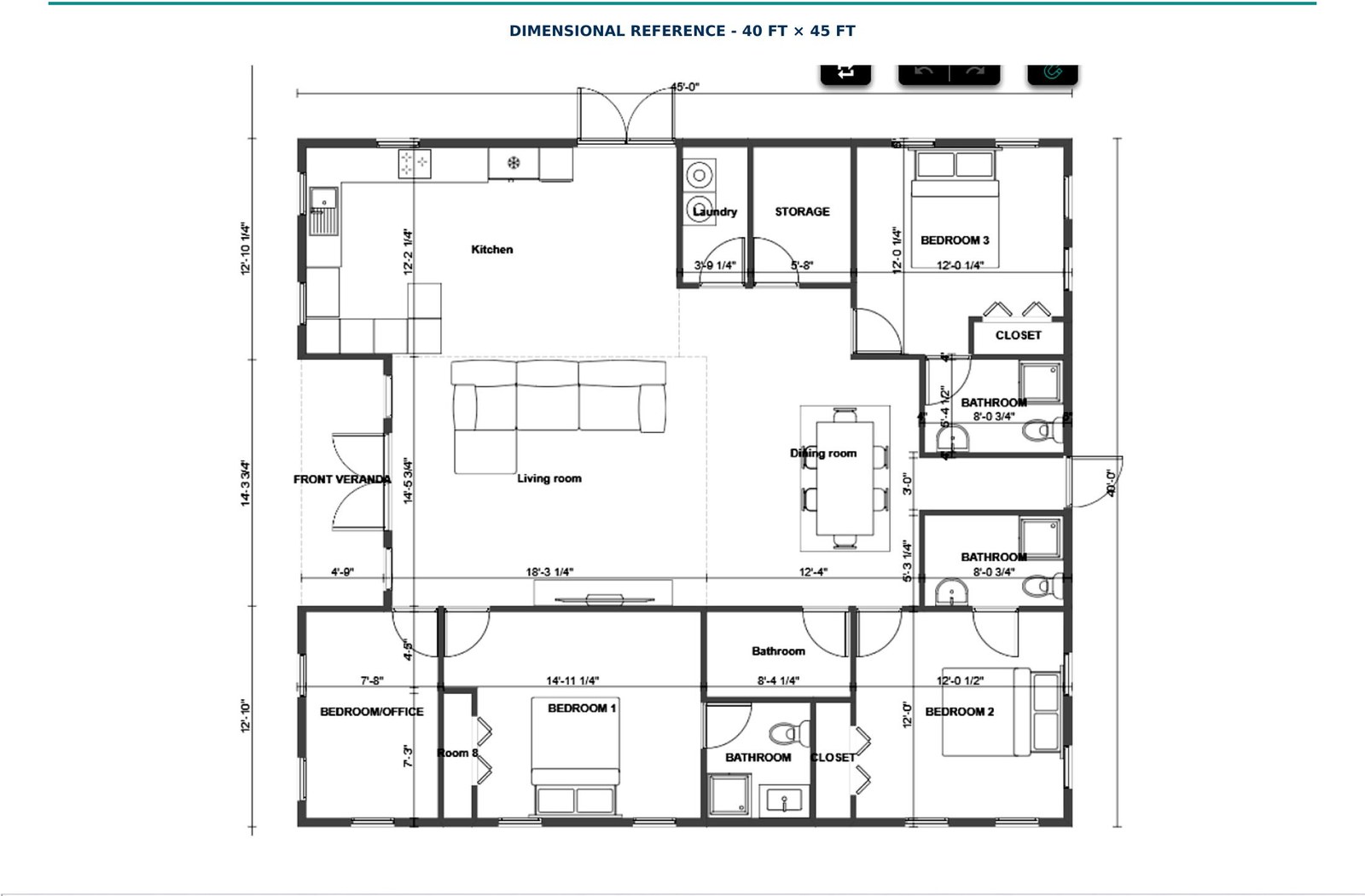 Measured floor plan — 1,800 Sq. Ft. High Income Home